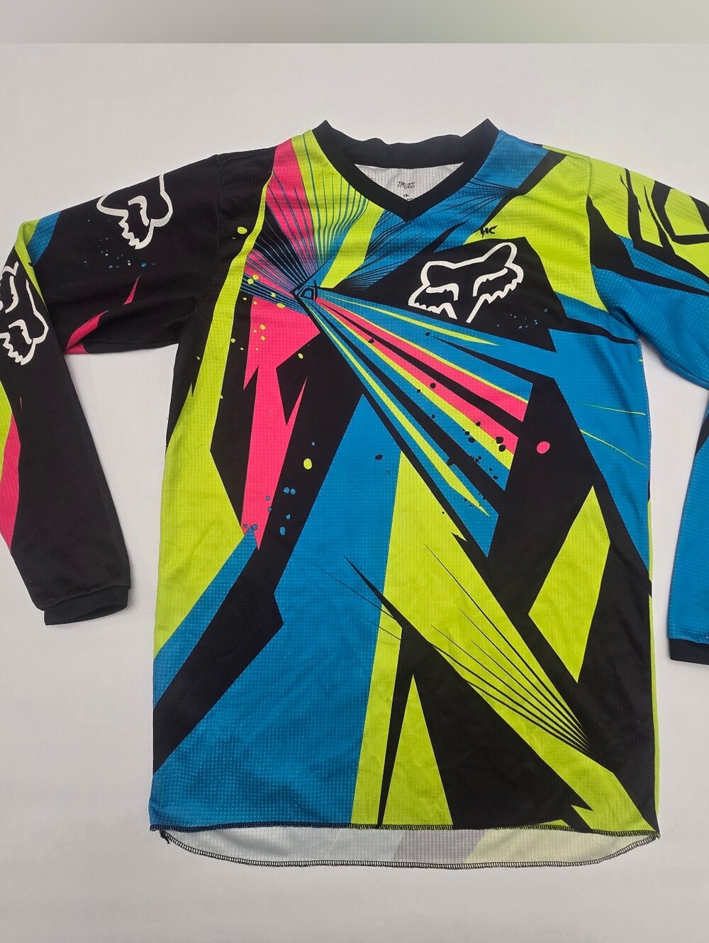 Fox Kids Long Sleeve MX Jersey in Neon Yellow, Blue & Pink